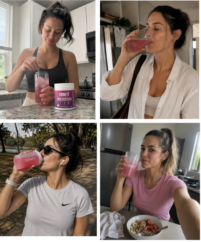 Mulheres usando ZionFit em diferentes momentos da rotina diária